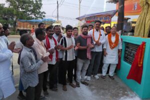 Arshad Jamal inaugurating street light project in Hakikatpur Mau with Prayag Yadav.